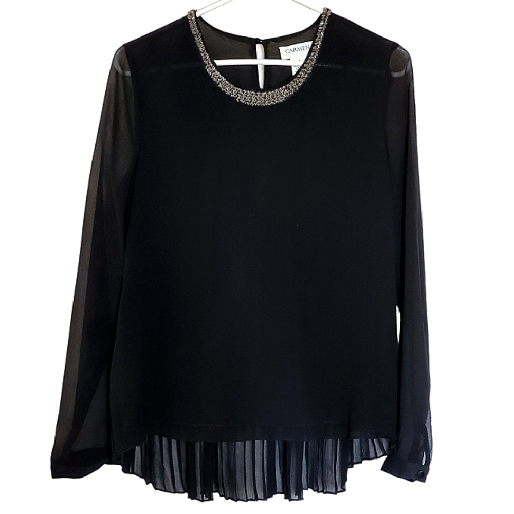 1079 * Carmen Marc Valvo Accordion Pleated Blouse Black Size S
